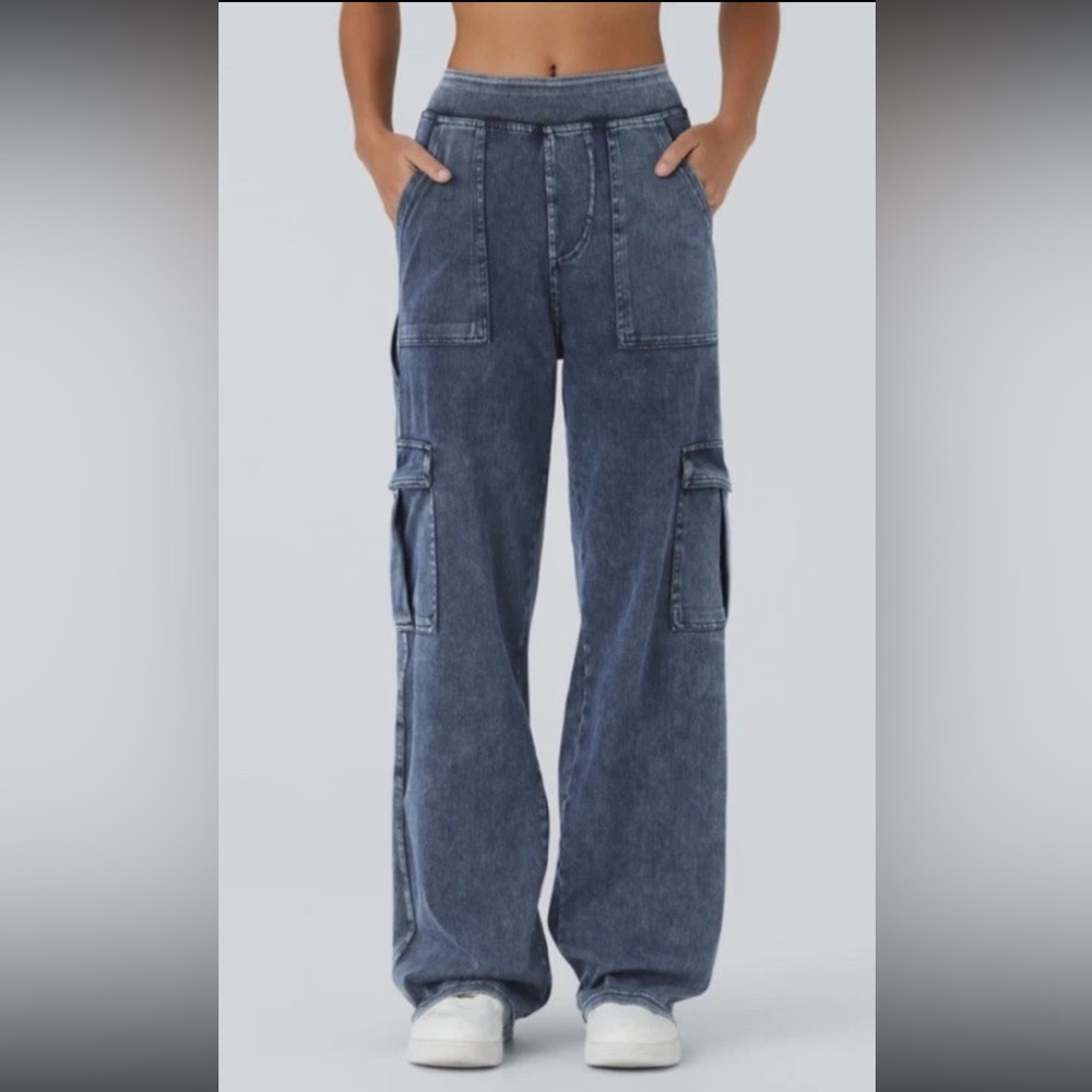Halara Denim Cargo Flare Mid Rise Stretch Jeans Women's Small Petite EUC